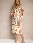 unigirl Rochie Bej din vâscoză cu croială tip cămașă cu imprimeu geometric Ninatria