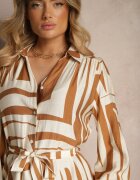 unigirl Rochie Bej din vâscoză cu croială tip cămașă cu imprimeu geometric Ninatria