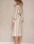 unigirl Rochie Bej din Viscoză stil Cămașă cu Broderie și Cordon Salliene