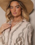 unigirl Rochie Bej din Viscoză stil Cămașă cu Broderie și Cordon Salliene