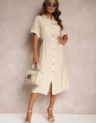 unigirl Rochie bej din viscoză stil cămașă cu cordon Nelsines