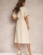 unigirl Rochie bej din viscoză stil cămașă cu cordon Nelsines