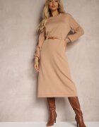 unigirl Rochie Bej închis cu adaos de vâscoză cu centură și mâneci decorative Daiviane