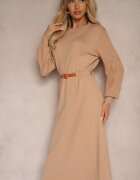 unigirl Rochie Bej închis cu adaos de vâscoză cu centură și mâneci decorative Daiviane