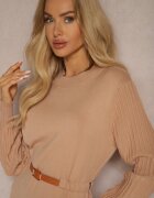 unigirl Rochie Bej închis cu adaos de vâscoză cu centură și mâneci decorative Daiviane