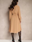 unigirl Rochie Bej închis Midi cu guler și curea din material Rasik