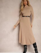 unigirl Rochie Bej închis tricotată cu curea elegantă și cu adaos de lână Nirillia