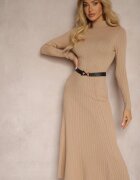 unigirl Rochie Bej închis tricotată cu curea elegantă și cu adaos de lână Nirillia
