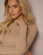 unigirl Rochie Bej închis tricotată cu curea elegantă și cu adaos de lână Nirillia