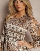 unigirl Rochie bej Maxi Boho cu Mânecă Bufantă și cu Poală Evazată Veltiana