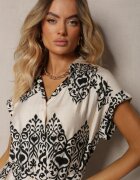 unigirl Rochie Bej-Negru Boho cu nasturi din viscoză decorată cu o curea Mosofia