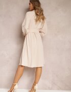 unigirl Rochie Bej Stil cămașă Trapezoidală cu Centură Legată Kohana
