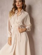 unigirl Rochie Bej Stil cămașă Trapezoidală cu Centură Legată Kohana
