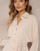 unigirl Rochie Bej Stil cămașă Trapezoidală cu Centură Legată Kohana