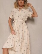 unigirl Rochie Bej tip cămașă din viscoză cu croială cloș cu cordon Liselithra