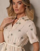 unigirl Rochie Bej tip cămașă din viscoză cu croială cloș cu cordon Liselithra