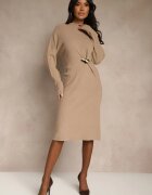 unigirl Rochie Bej Tip Pulover cu Viscoză Decorată cu Broșă Metalică Titavea