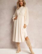 unigirl Rochie Bejă Evazată Midi cu Elastic în Talie și Dantelă Ottillda