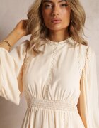 unigirl Rochie Bejă Evazată Midi cu Elastic în Talie și Dantelă Ottillda