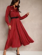 unigirl Rochie bordo de satin tip cămașă cu imitații de buzunare și curea Vaminay
