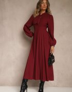unigirl Rochie Bordo Plisată din Vâscoză Ornată cu legătură Farrive