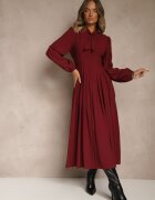unigirl Rochie Bordo Plisată din Vâscoză Ornată cu legătură Farrive