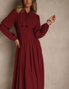 unigirl Rochie Bordo Plisată din Vâscoză Ornată cu legătură Farrive