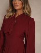 unigirl Rochie Bordo Plisată din Vâscoză Ornată cu legătură Farrive