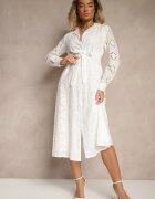 unigirl Rochie cămașă albă ajurată decorată cu curea Tananilia