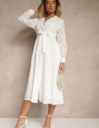 unigirl Rochie cămașă albă ajurată decorată cu curea Tananilia