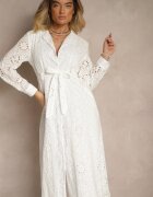 unigirl Rochie cămașă albă ajurată decorată cu curea Tananilia