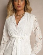 unigirl Rochie cămașă albă ajurată decorată cu curea Tananilia