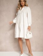 unigirl Rochie Cămașă Albă Evazată din Bumbac Paniell