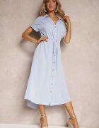 unigirl Rochie Cămașă Albastră cu Curea din Material închisă cu Nasturi Quintia