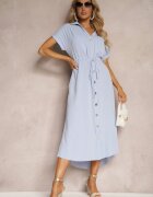 unigirl Rochie Cămașă Albastră cu Curea din Material închisă cu Nasturi Quintia