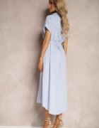 unigirl Rochie Cămașă Albastră cu Curea din Material închisă cu Nasturi Quintia