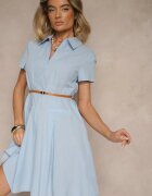 unigirl Rochie Cămașă Albastră cu O Curea Subțire în Talie Weolessa