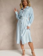 unigirl Rochie cămașă albastră din viscoză cu curea cu cataramă și buzunare Lisandrila
