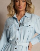 unigirl Rochie cămașă albastră din viscoză cu curea cu cataramă și buzunare Lisandrila