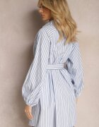 unigirl Rochie Cămașă Albastru-Alb Cambrată cu Dungi Decorative Lasenella