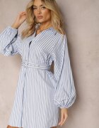 unigirl Rochie Cămașă Albastru-Alb Cambrată cu Dungi Decorative Lasenella