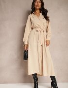 unigirl Rochie Cămașă Bej Casual cu nasturi cu buzunare Jezebel