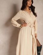 unigirl Rochie Cămașă Bej Casual cu nasturi cu buzunare Jezebel