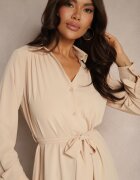 unigirl Rochie Cămașă Bej Casual cu nasturi cu buzunare Jezebel