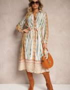 unigirl Rochie cămașă bej Cu cordon în talie Decorată cu model abstract Nilima
