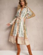 unigirl Rochie cămașă bej Cu cordon în talie Decorată cu model abstract Nilima