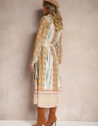 unigirl Rochie cămașă bej Cu cordon în talie Decorată cu model abstract Nilima
