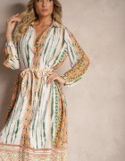 unigirl Rochie cămașă bej Cu cordon în talie Decorată cu model abstract Nilima