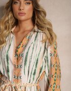 unigirl Rochie cămașă bej Cu cordon în talie Decorată cu model abstract Nilima