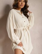 unigirl Rochie cămașă bej cu curea în talie și croială evazată Dalmiena